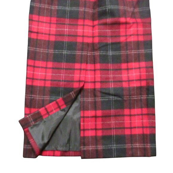 TALBOTS Red Tartan Plaid Wool Midi Pencil Skirt Lined Size 4 - Picture 3 of 11